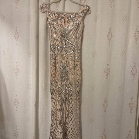 Windsor Formal Off-White, Off-Shoulder Dress with Sequins - Picture 1 of 5